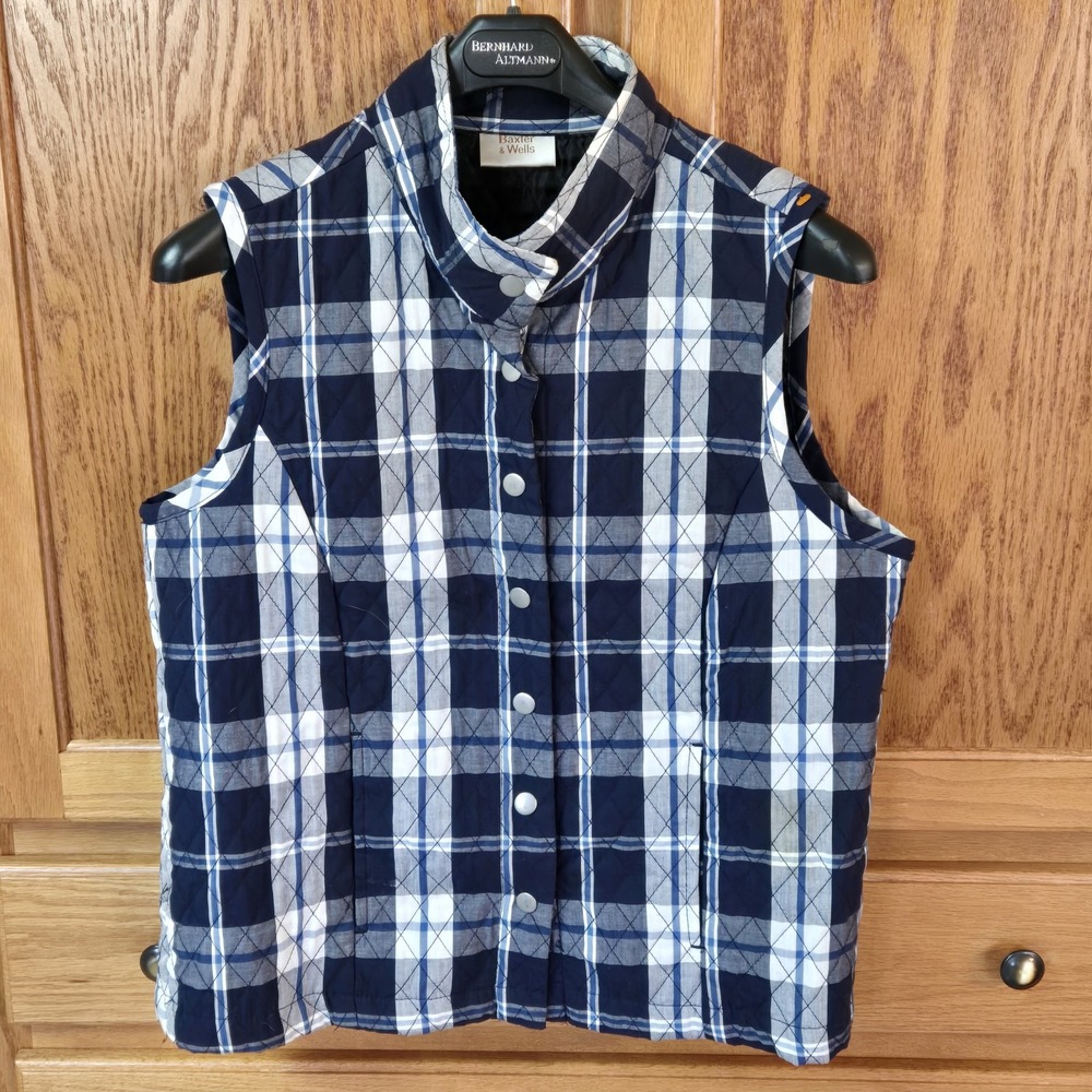 Baxter & Wells Womens Navy/White Quilted Full Button Collared Vest Size Small